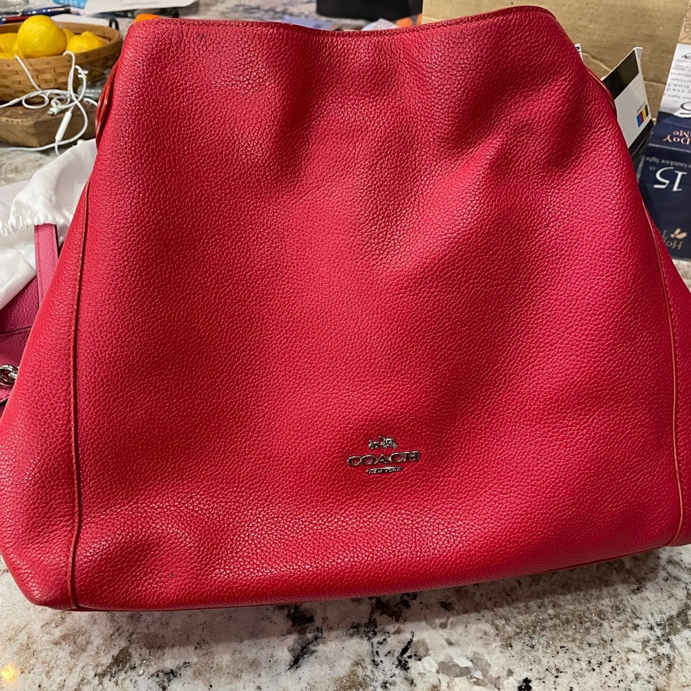Coach RED leather purse Hobo Like New